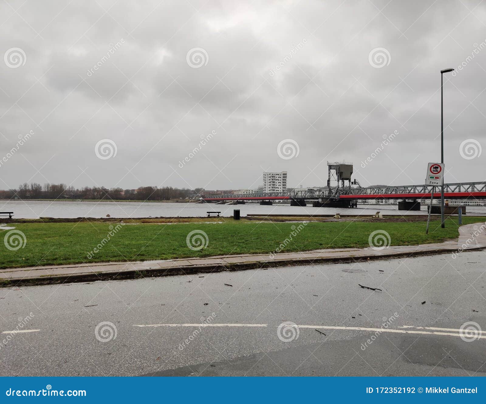 Waterfront with Road and Bridge in Background Stock Photo Image of