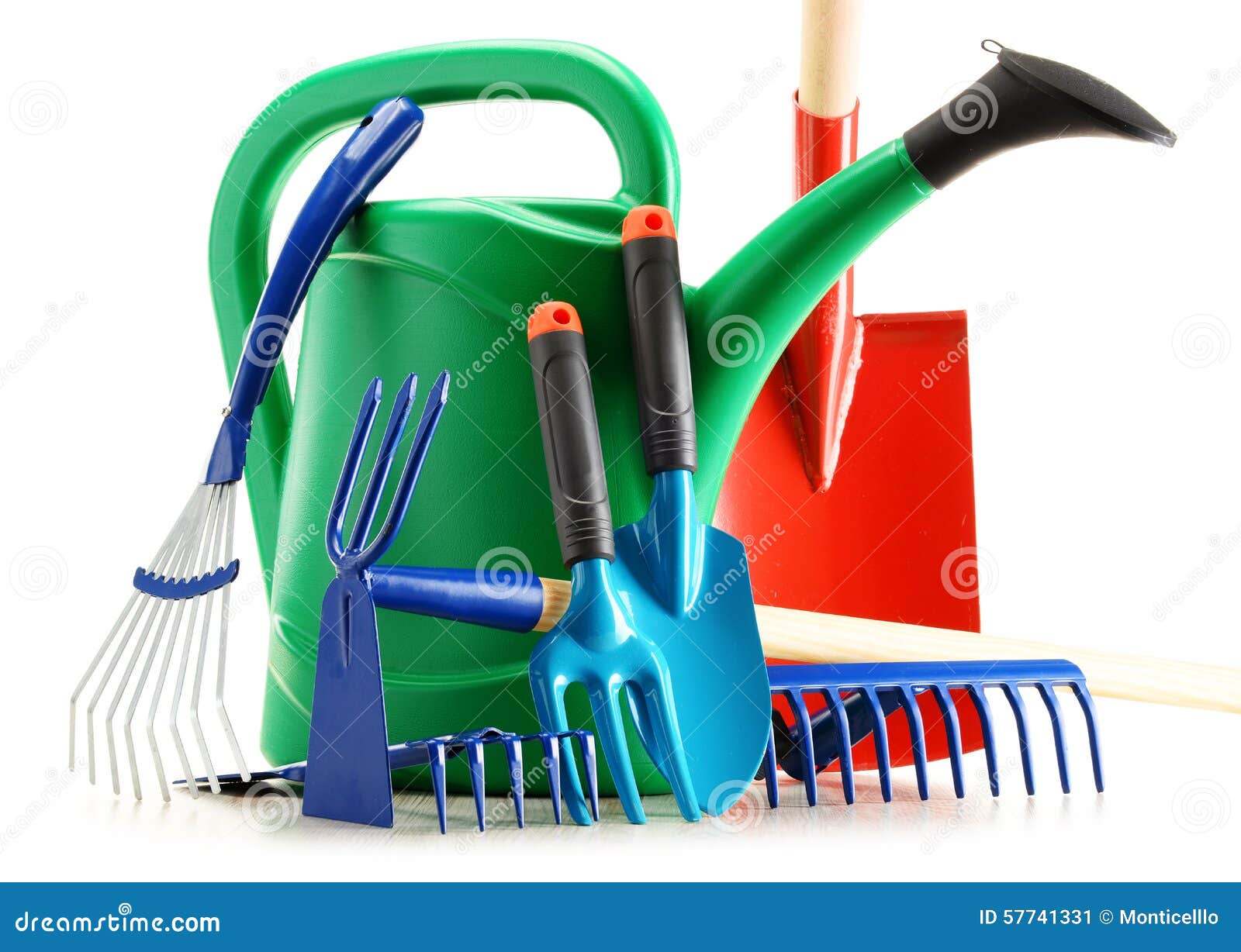 Watering Can and Garden Tools on White Stock Image Image of metallic