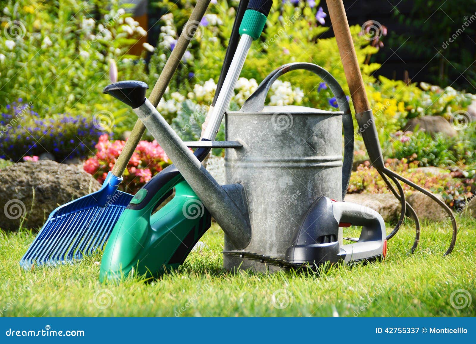 Watering Can and Tools in the Garden Stock Image Image of outdoor