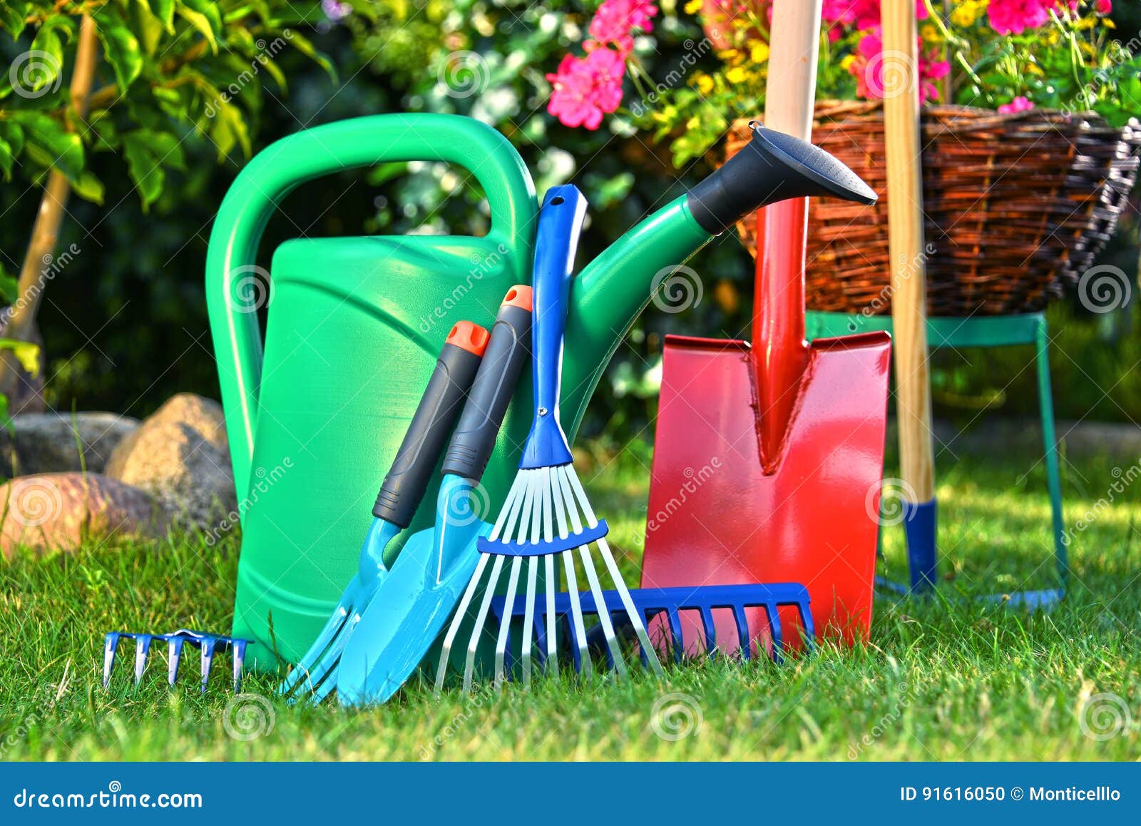 Watering Can and Tools in the Garden Stock Photo Image of planting, floral 91616050