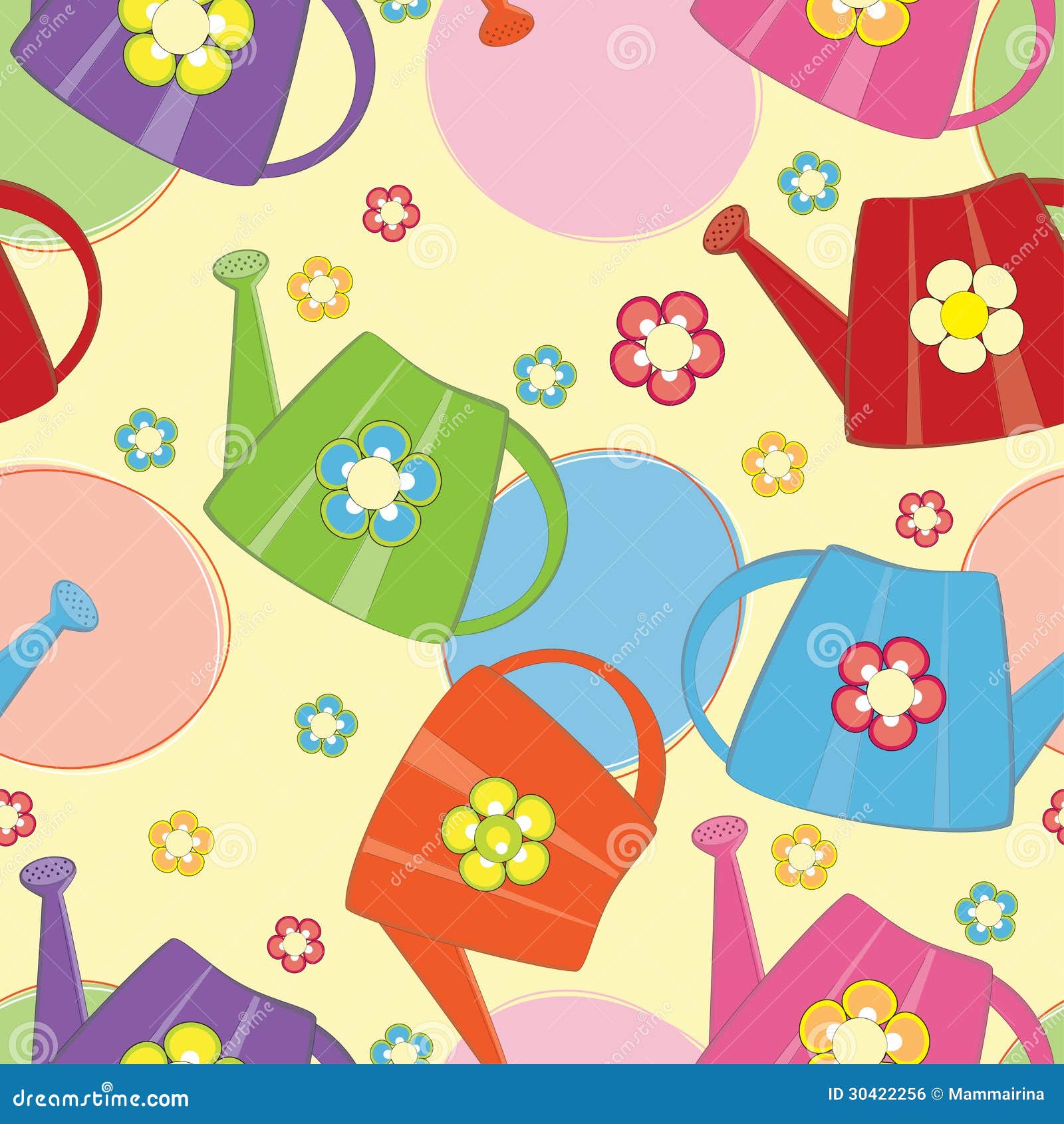 Watering Cans Seamless Pattern Stock Vector Illustration of
