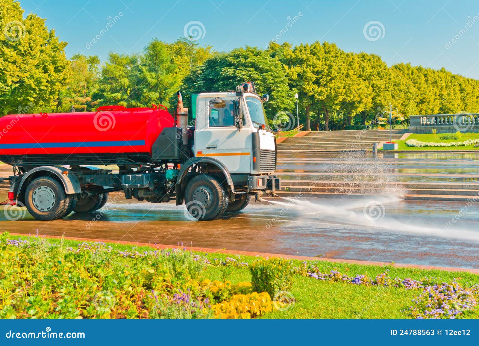 Watering car stock image. Image of machine, lawn, footpath 24788563