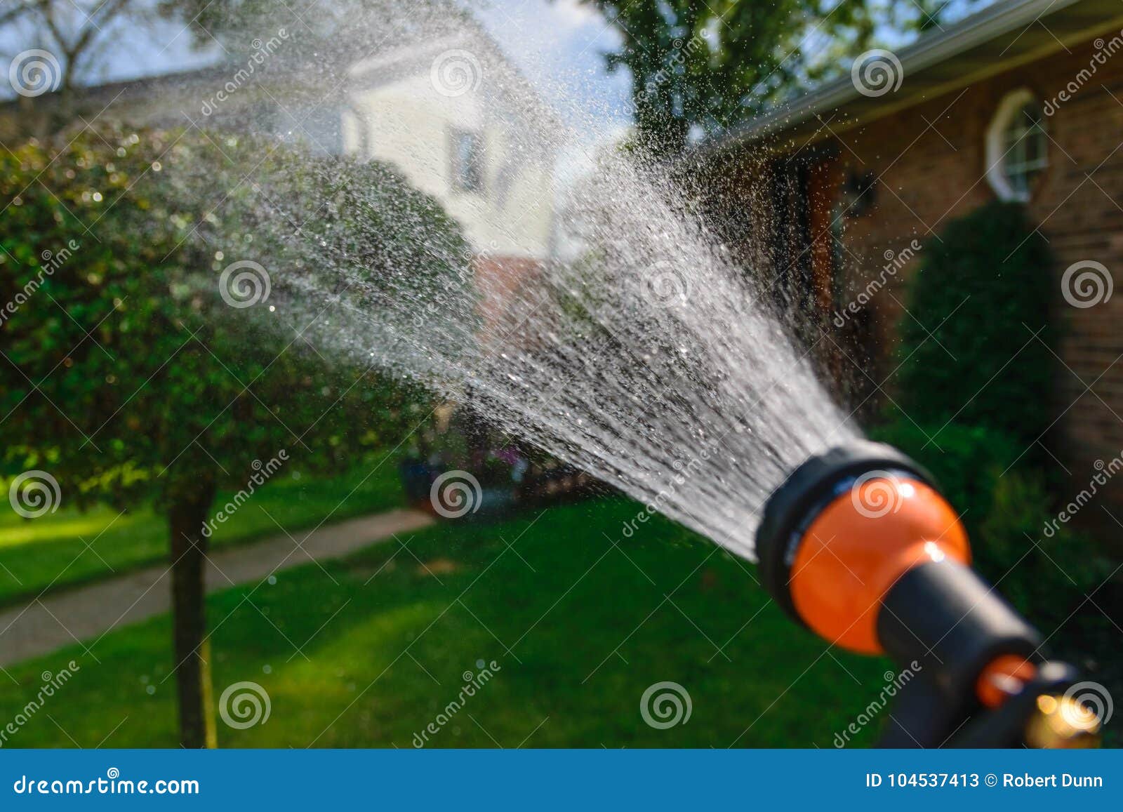 Watering the Front Lawn in Spring Time Stock Image Image of america
