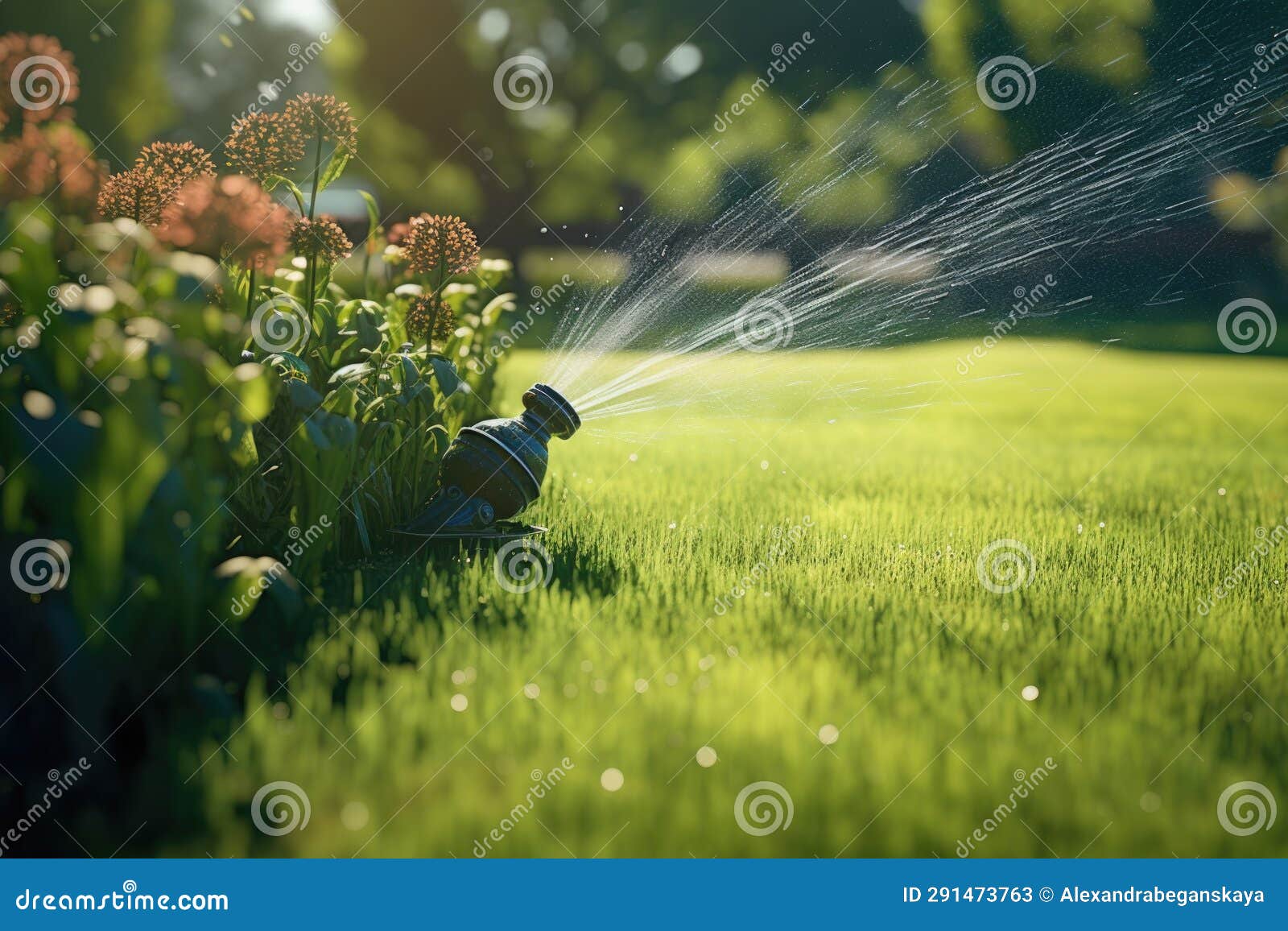 Watering lawn grass stock illustration. Illustration of growth 291473763
