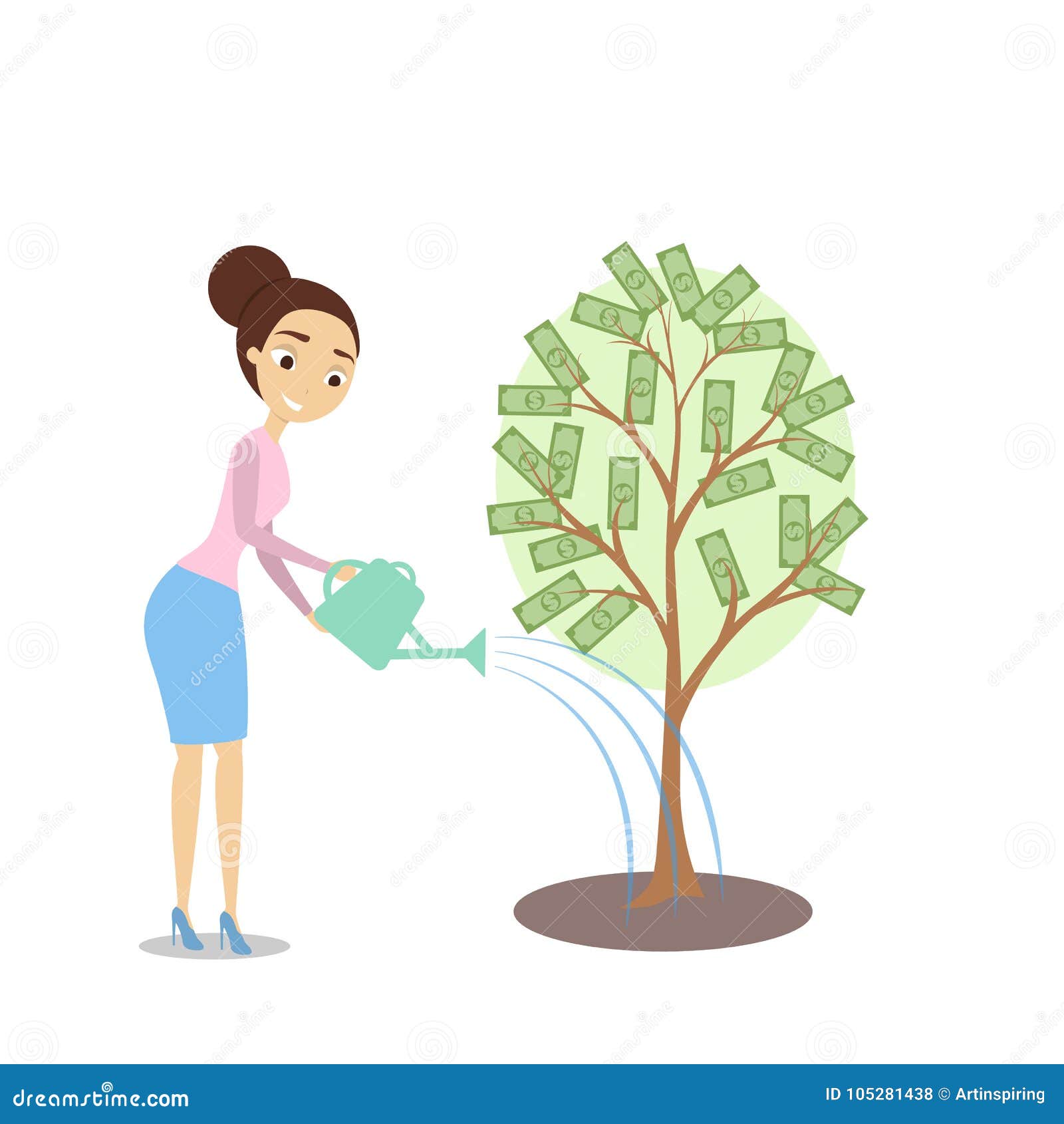 Watering money tree. stock vector. Illustration of entrepreneur - 105281438