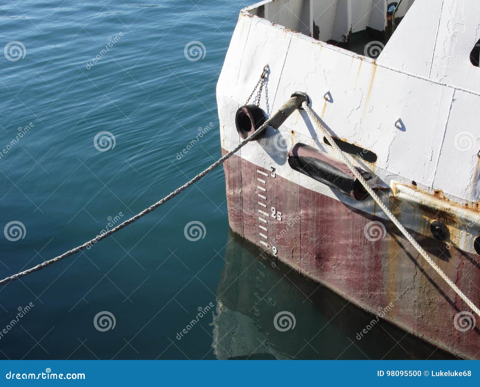 Waterline Marked on the Ship with Draft Scale Numbering Stock Photo