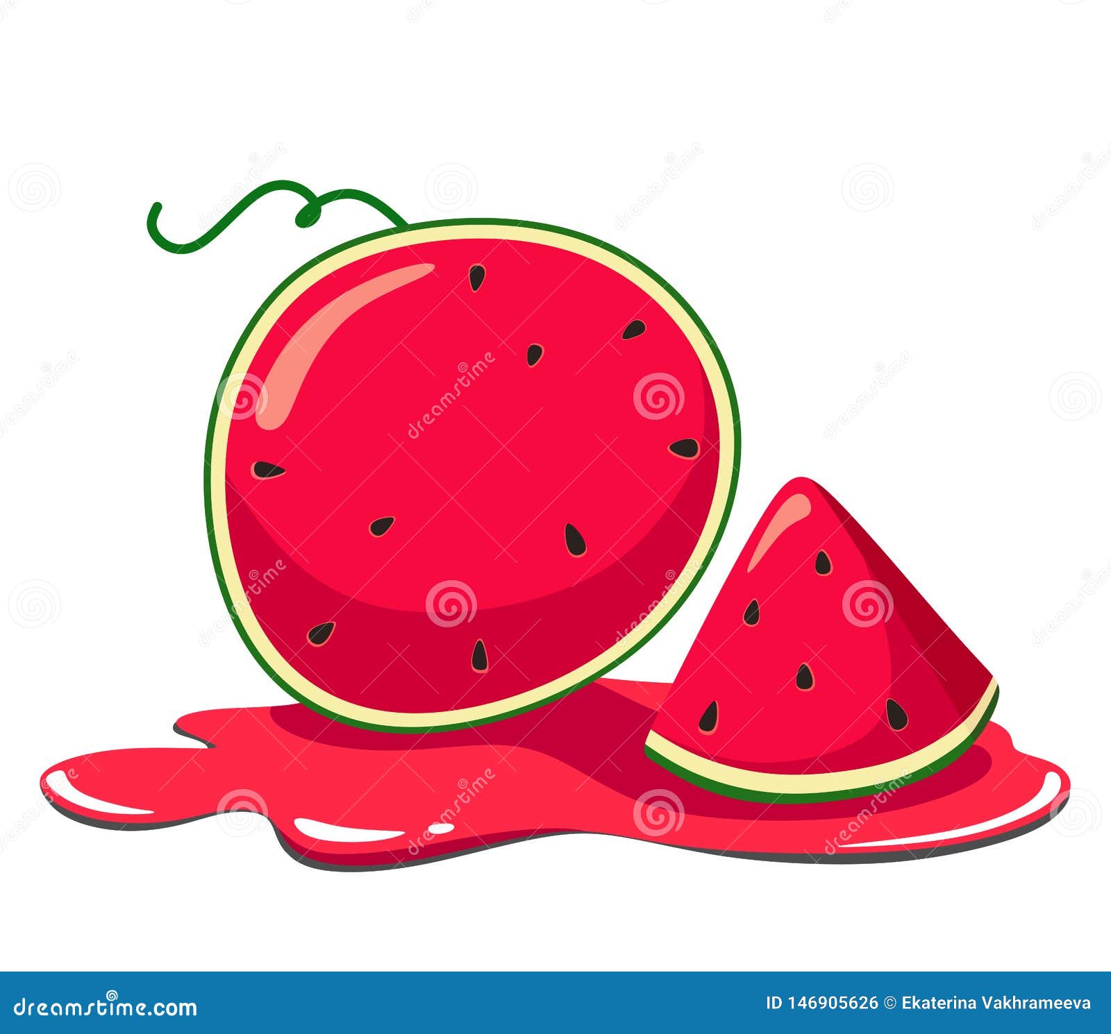 Juicy and Cartoon Watermelon with a Slice of Watermelon in the Juice