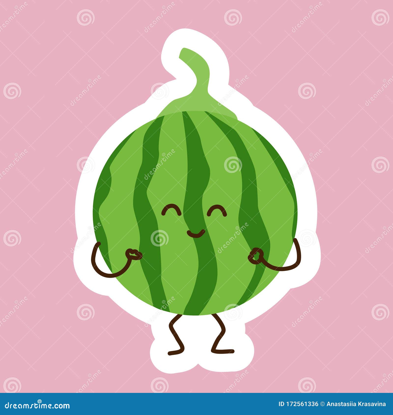Watermelon Fruit Sticker with Kawaii Cute Face. Girl with Purple Bow Stock  Illustration - Illustration of comic, rubin: 172561336