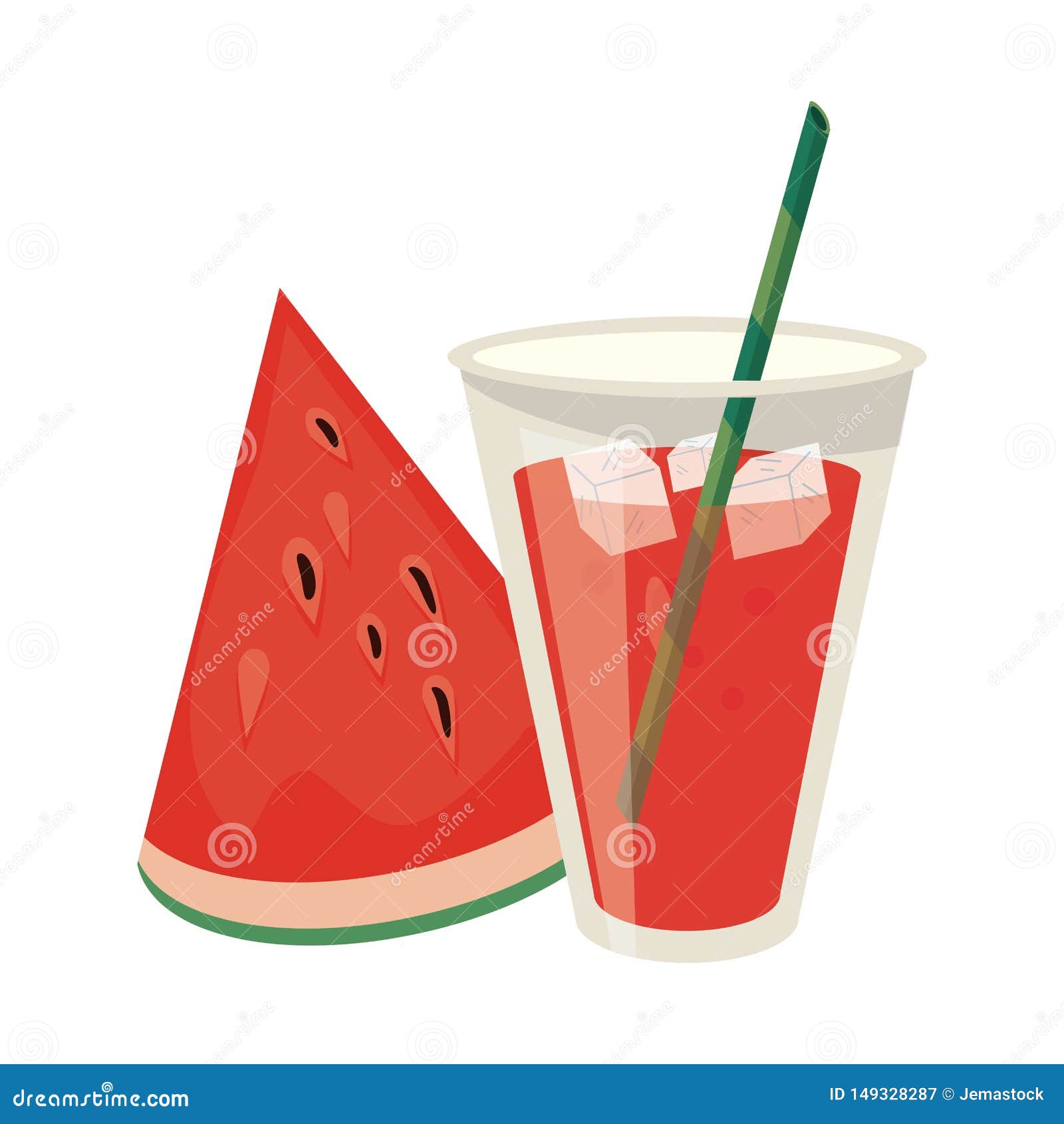 Watermelon and Juice Cup with Straw Cartoon Stock Vector - Illustration of  summer, refreshment: 149328287