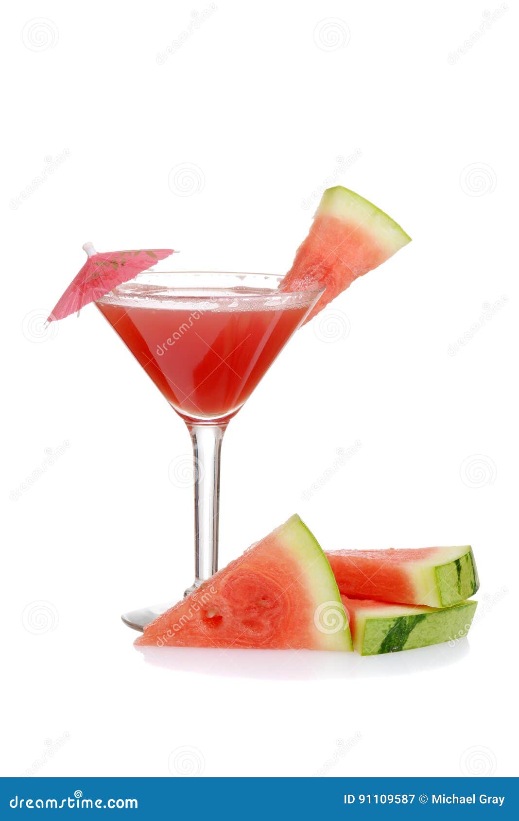 Watermelon Martini with Umbrella and Fruit Stock Image Image of