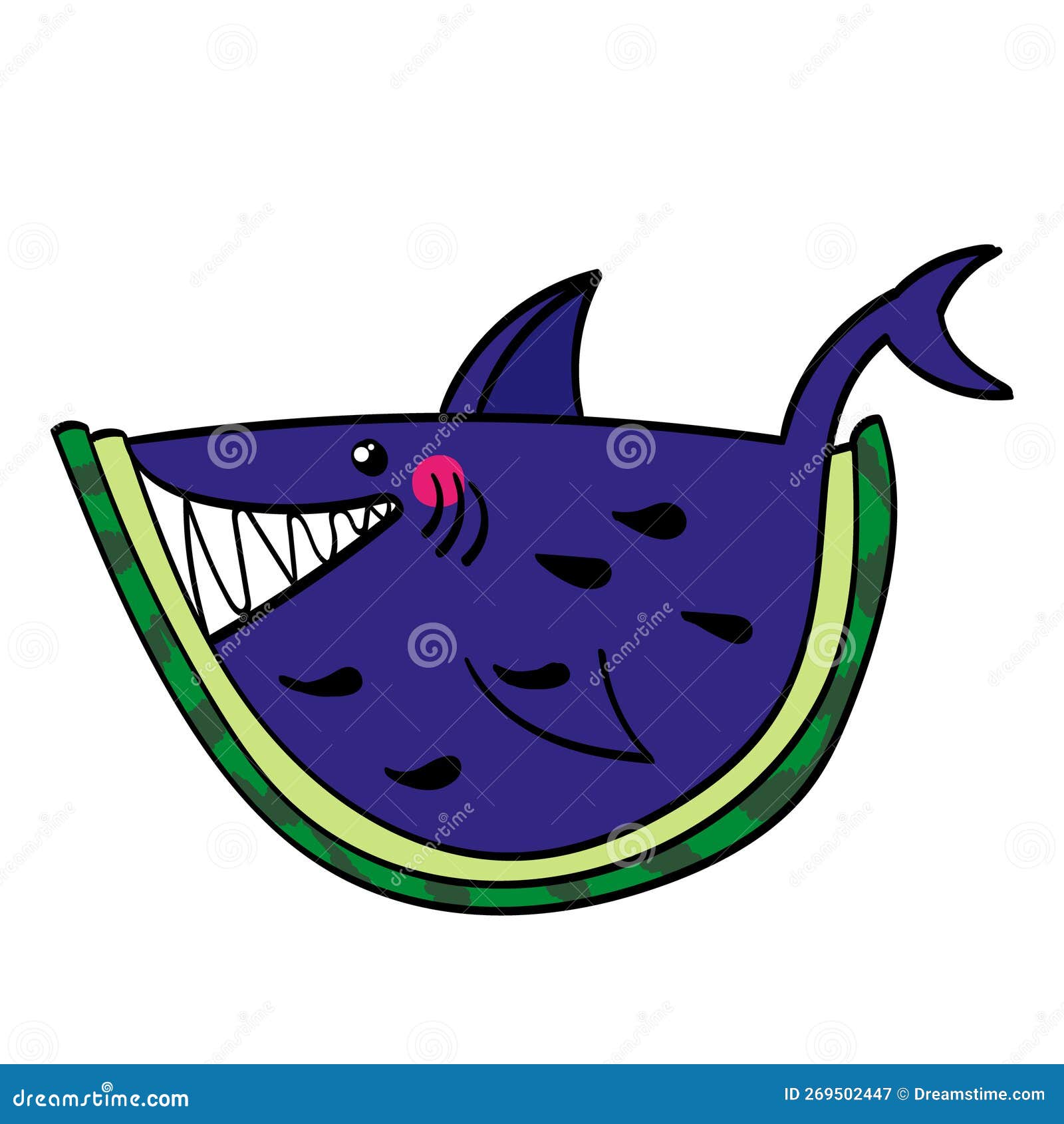 Watermelon Shark, Vector Illustration, Baby Print Stock Vector Illustration of hand, cute