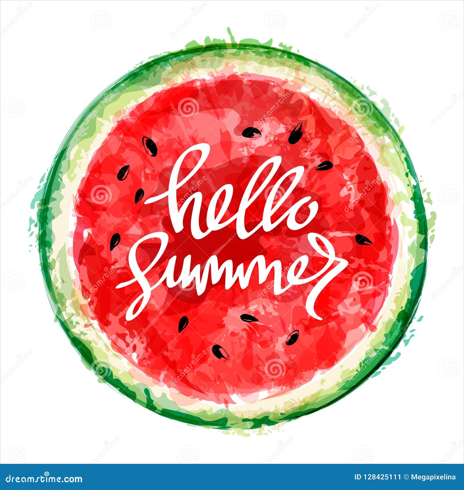 watermelon on white background. inscription hello summer. summer