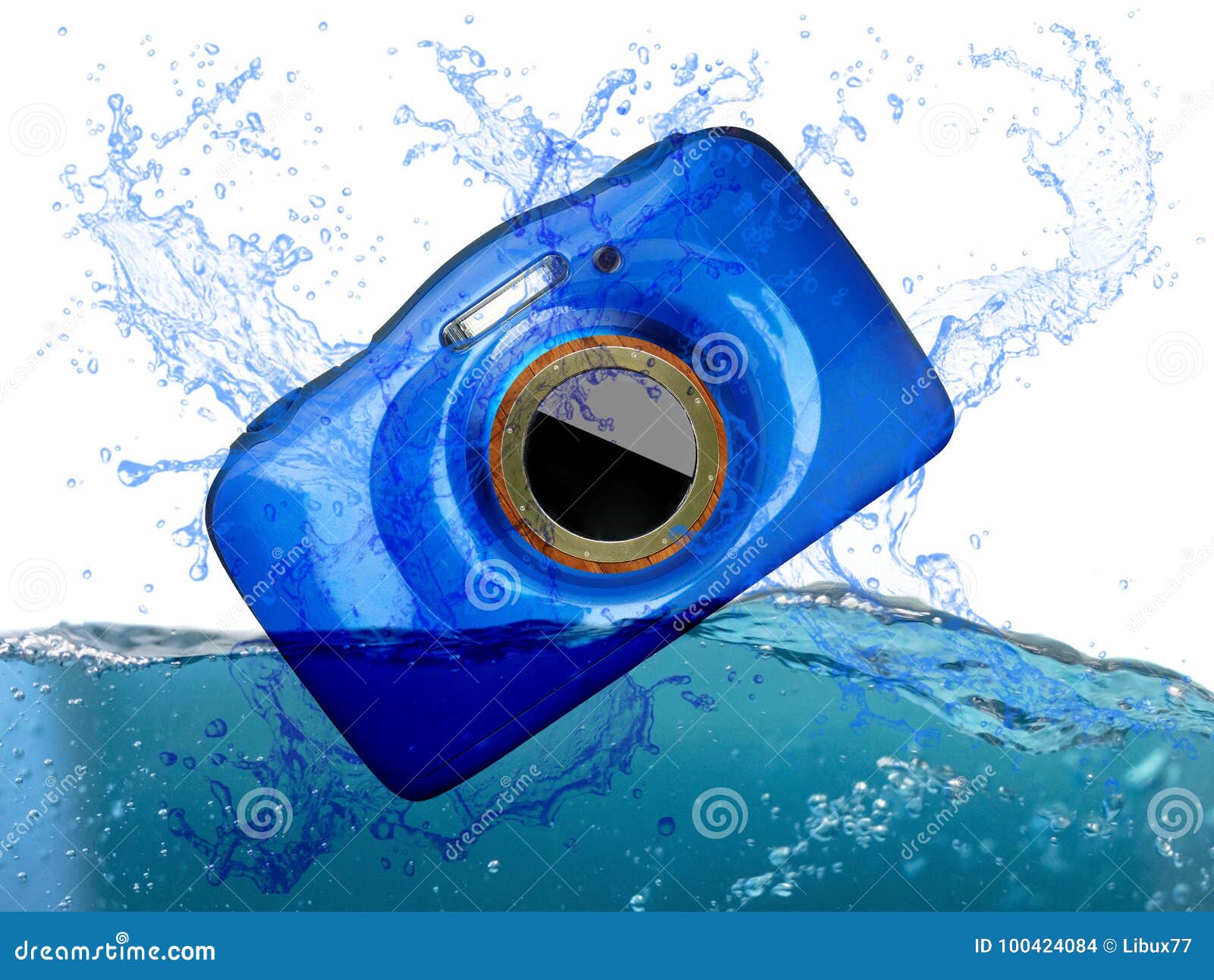 Waterproof Compact Camera Splashing into Water Stock Photo Image of