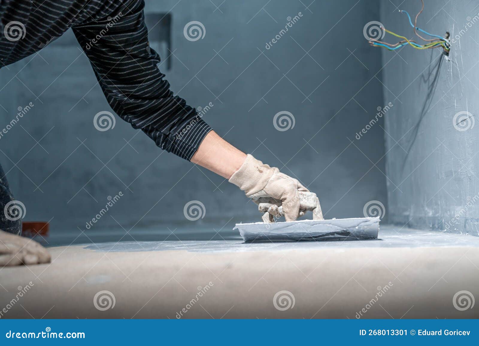 Waterproofing of the Bathroom Floor in a New Building Stock Image