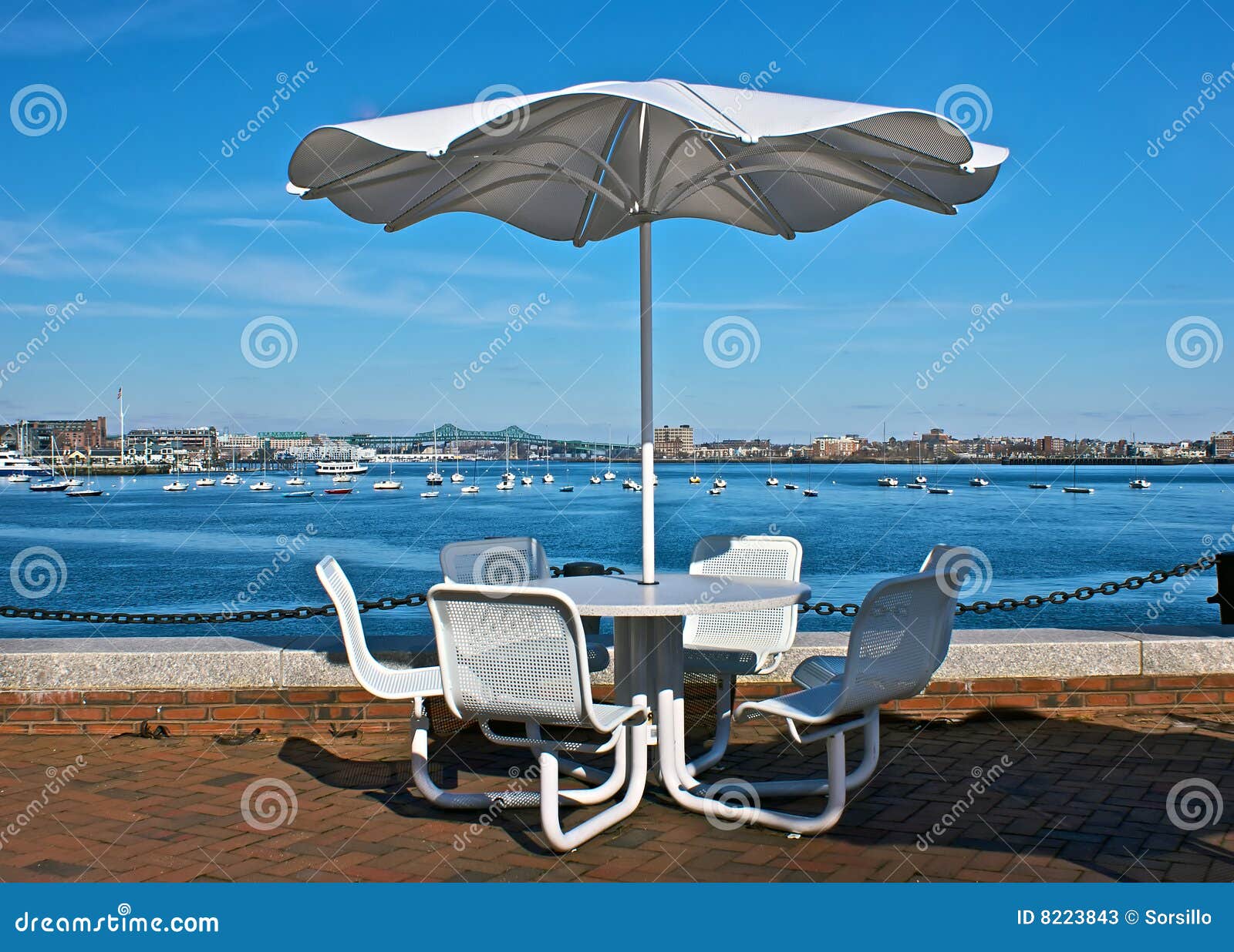 Waterside patio stock image. Image of harbour, parasol 8223843