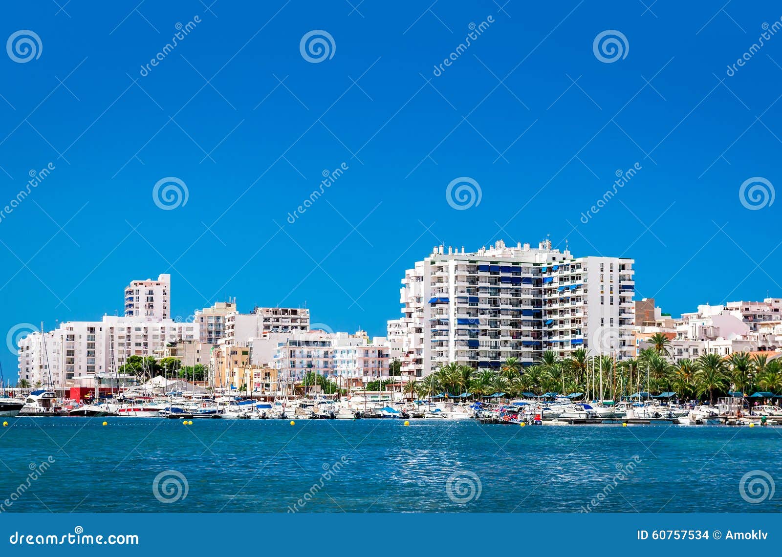 waterside view to san antonio de portmany harbor