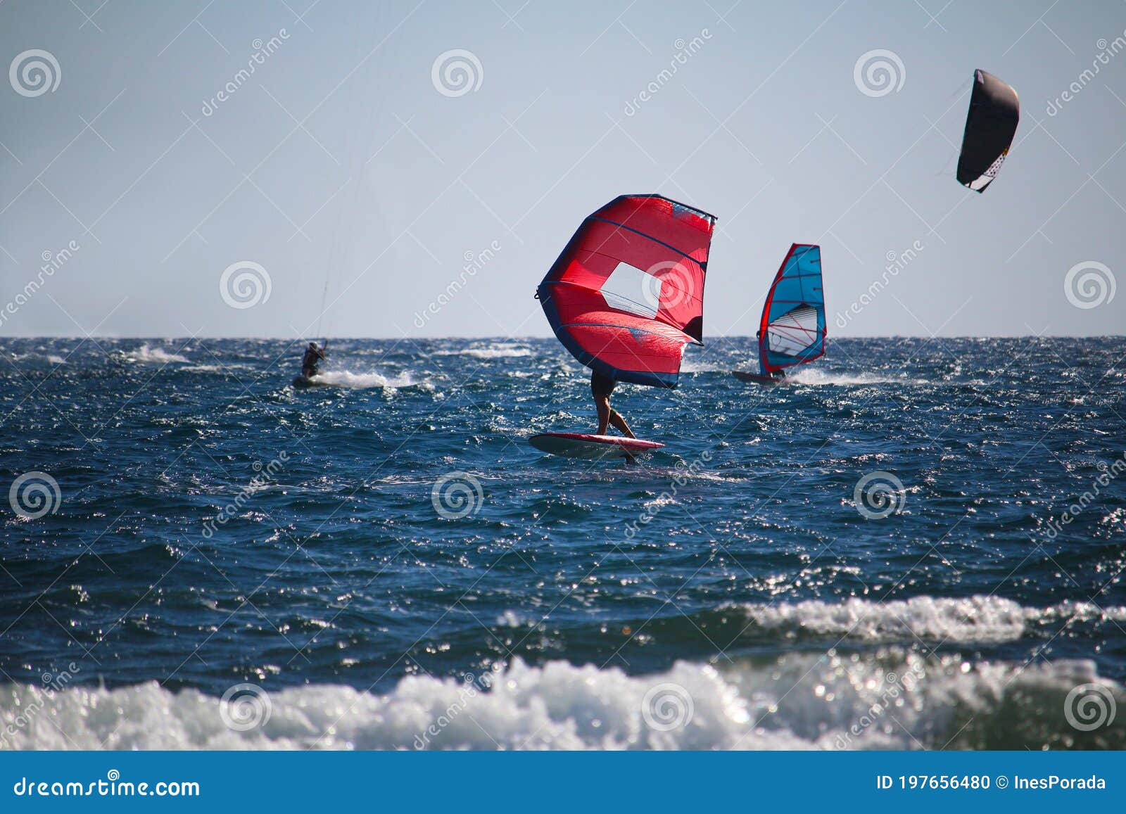 watersports windsurfing, wingfoiling and kiteboarding at the sea