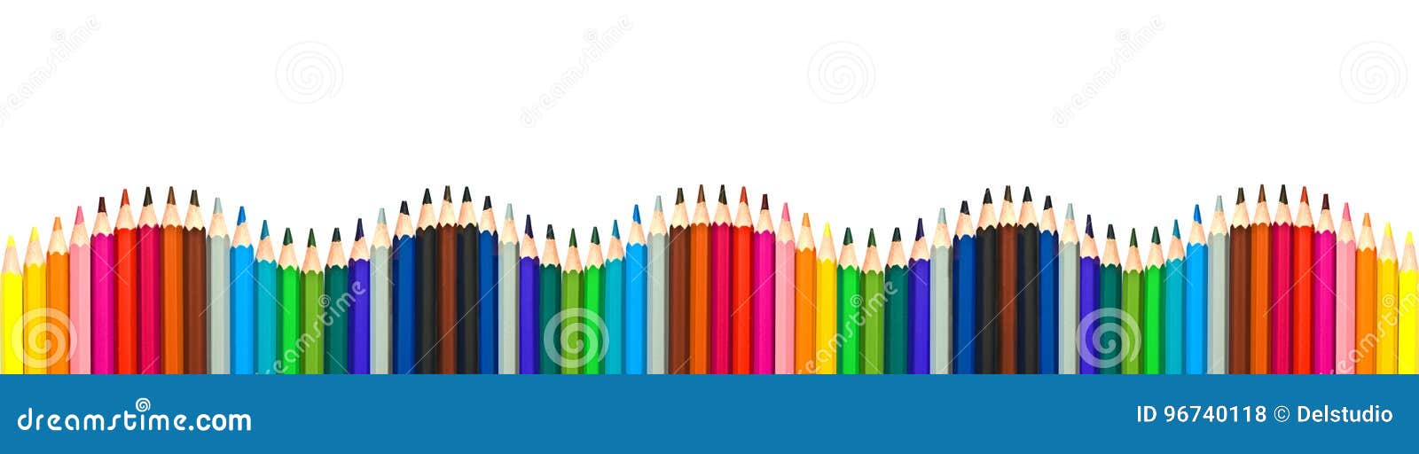 wave of colorful wooden pencils  on white, panoramic background, back to school concept