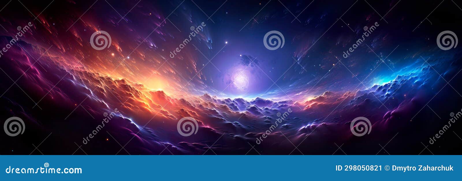 wave of galactic fusion, with multicolored fractals merging and emanating from a central starburst.
