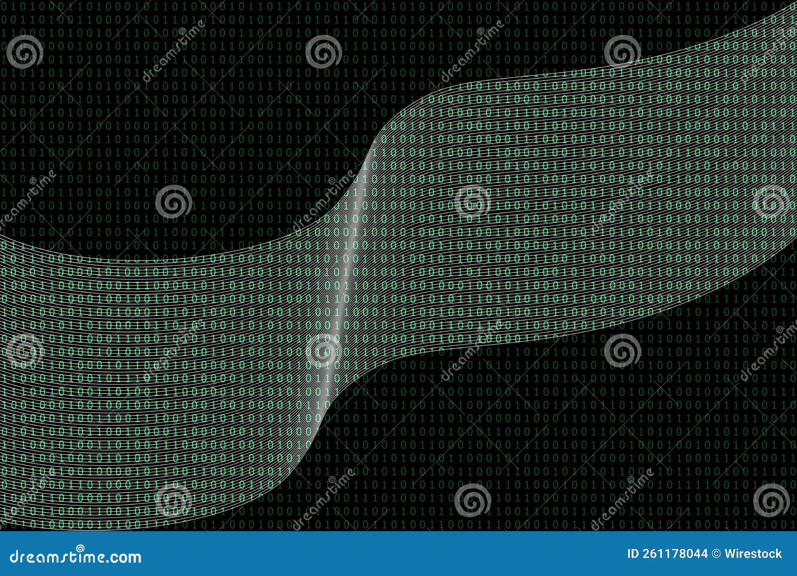 Wave of Green Binary Code on a Black Background. Stock Photo Image of digital, program 261178044