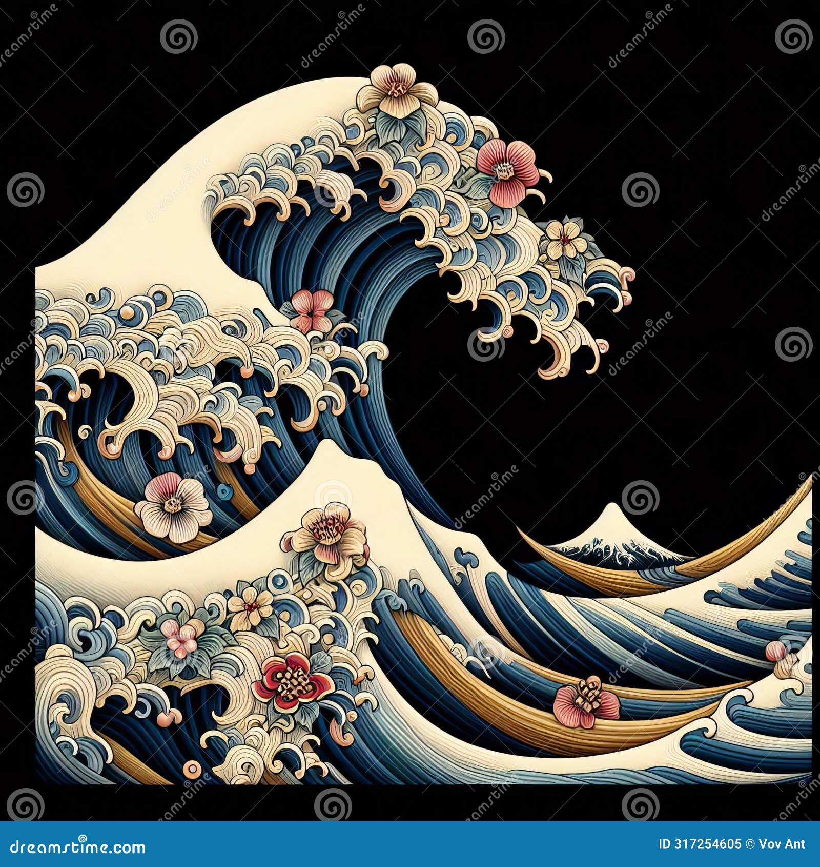 wave pattern inspired by traditional japanese wave art, photor