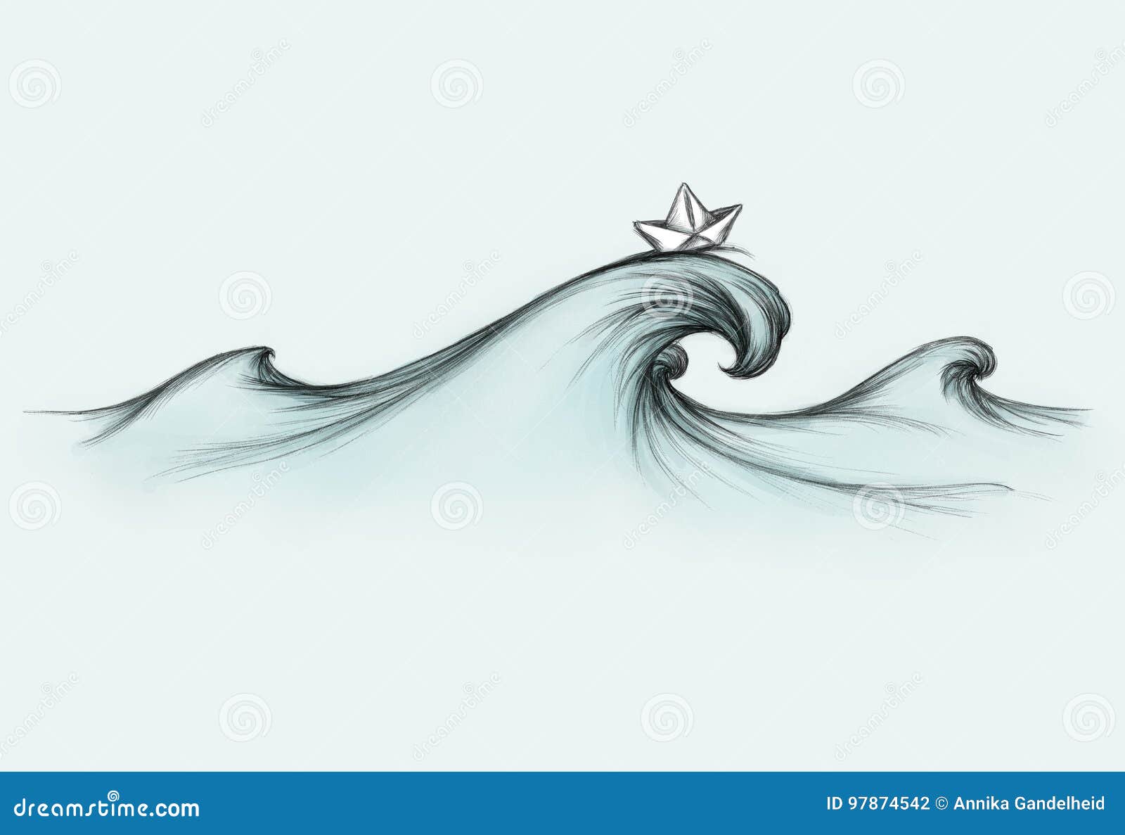 Wave on the Sea with Paper Boat Stock Illustration Illustration of