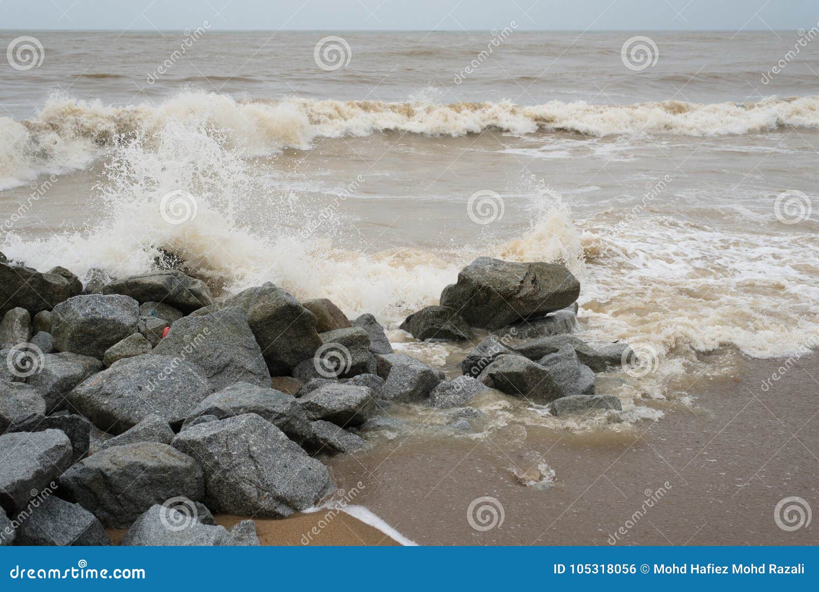 wave and splashes on beach of pantai cinta berahi,kelantan,malaysia