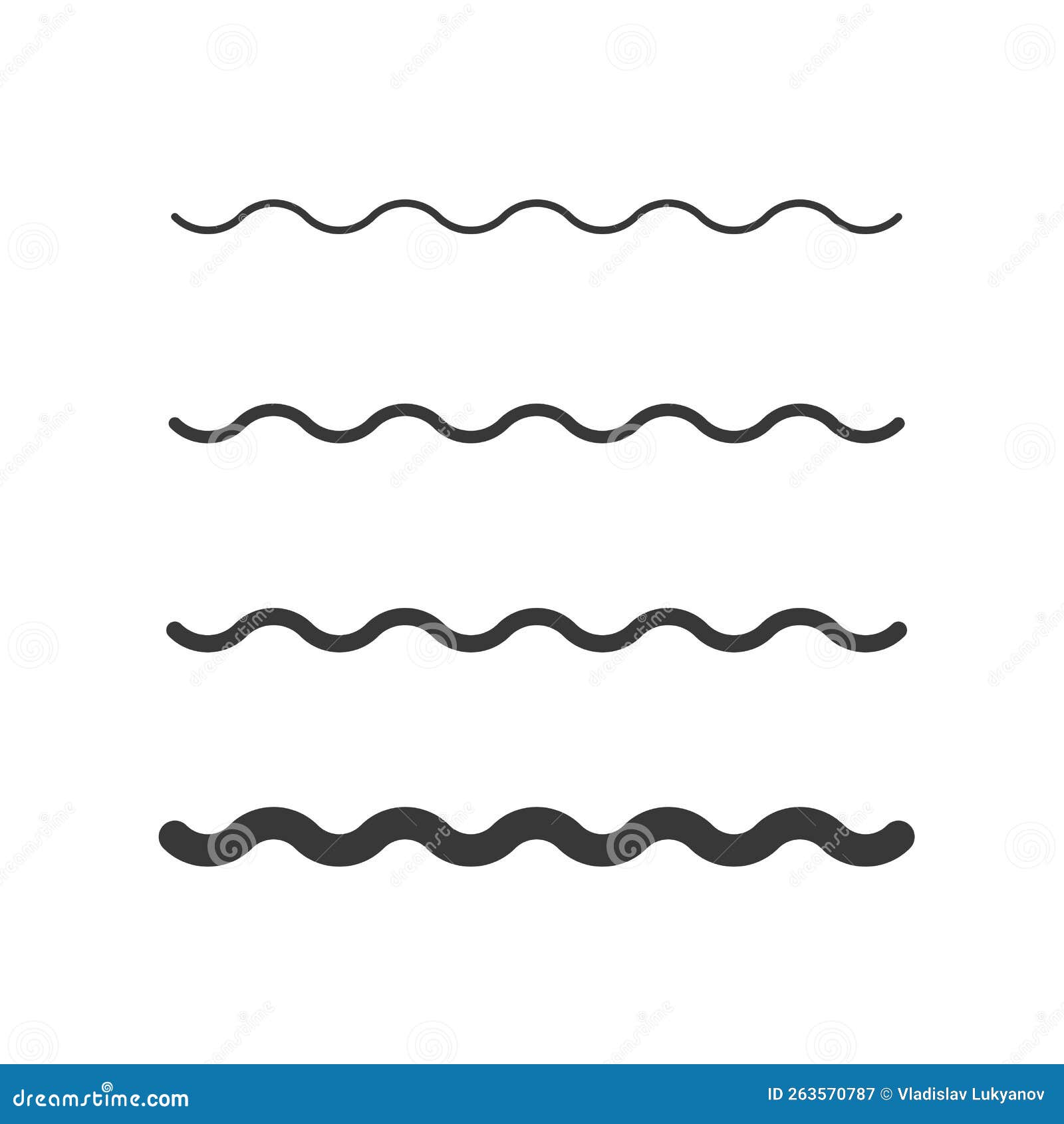 wave zigzag line simple thin to thick  decor   or single ripple curve zig zag wiggly separator pictogram