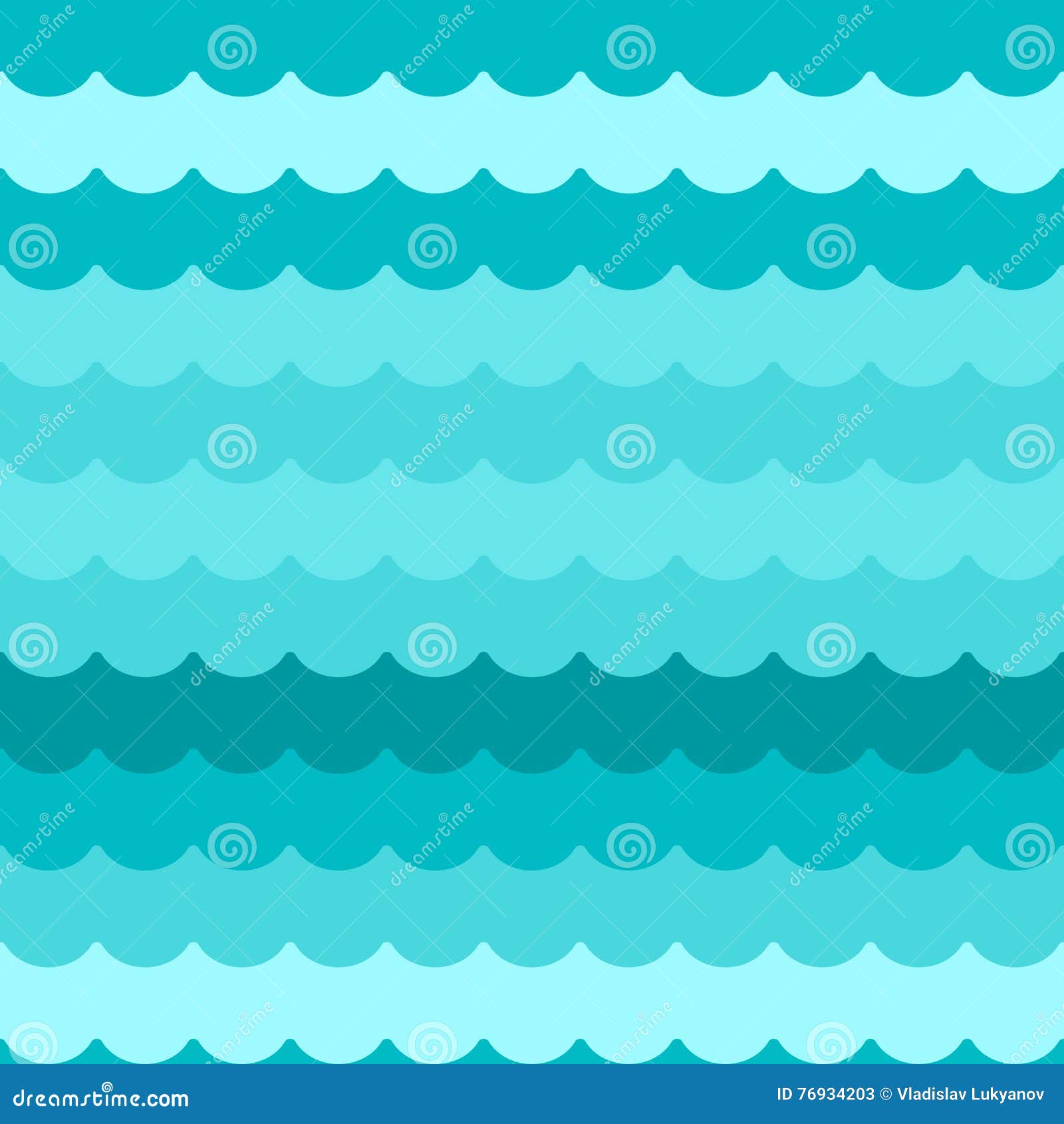 Waves Background Seamless Vector, Blue Flat Wave Pattern Repeated