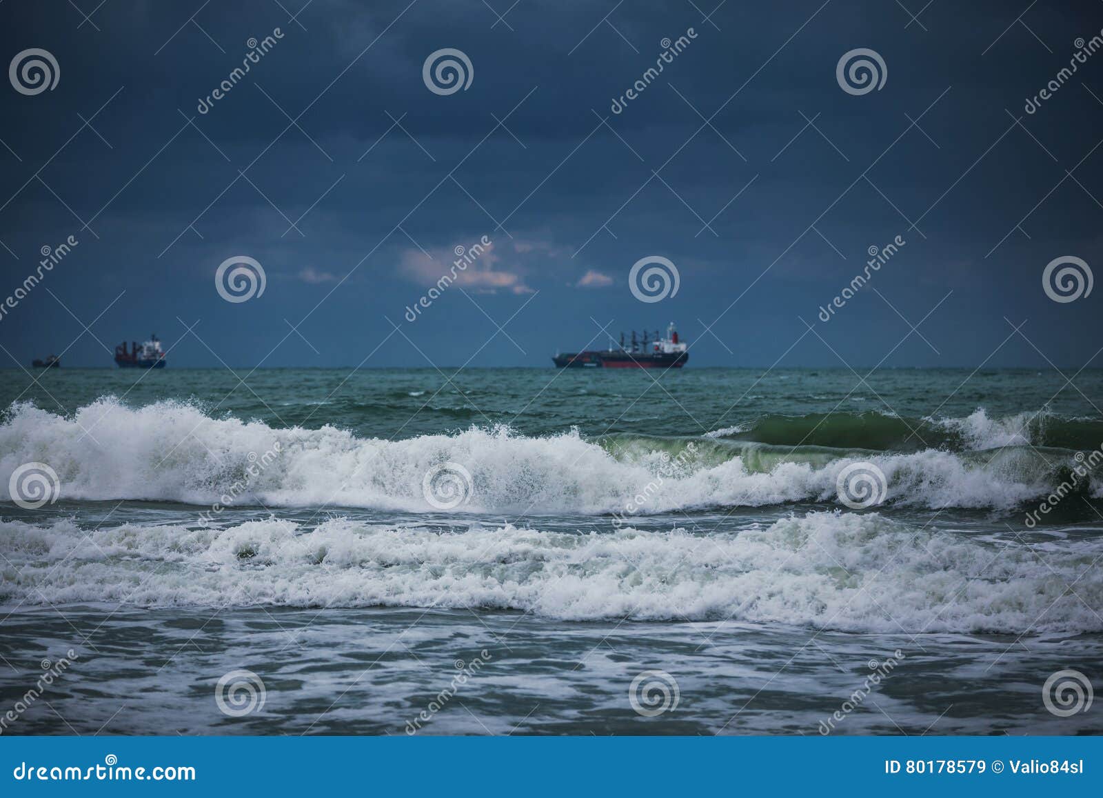 Waves and Cargo Ship in the Ocean Stock Image Image of maritime