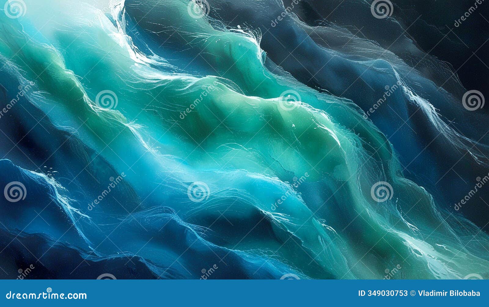 swirling tides of vibrant blues and greens dance in ethereal harmony