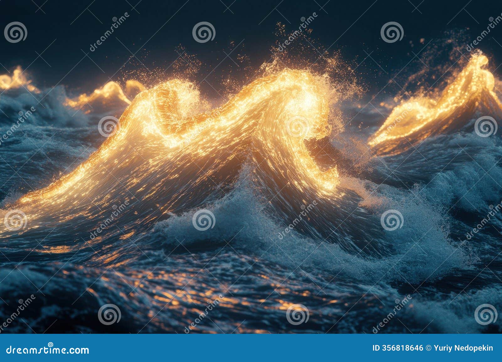 waves glowing with shimmering light during a dramatic evening ocean display