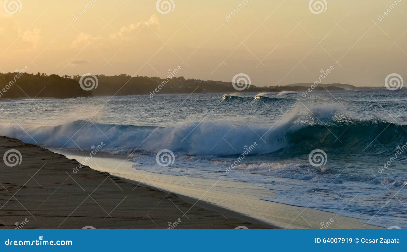 waves during sunset at a surfers caribbean beach, puerto rico