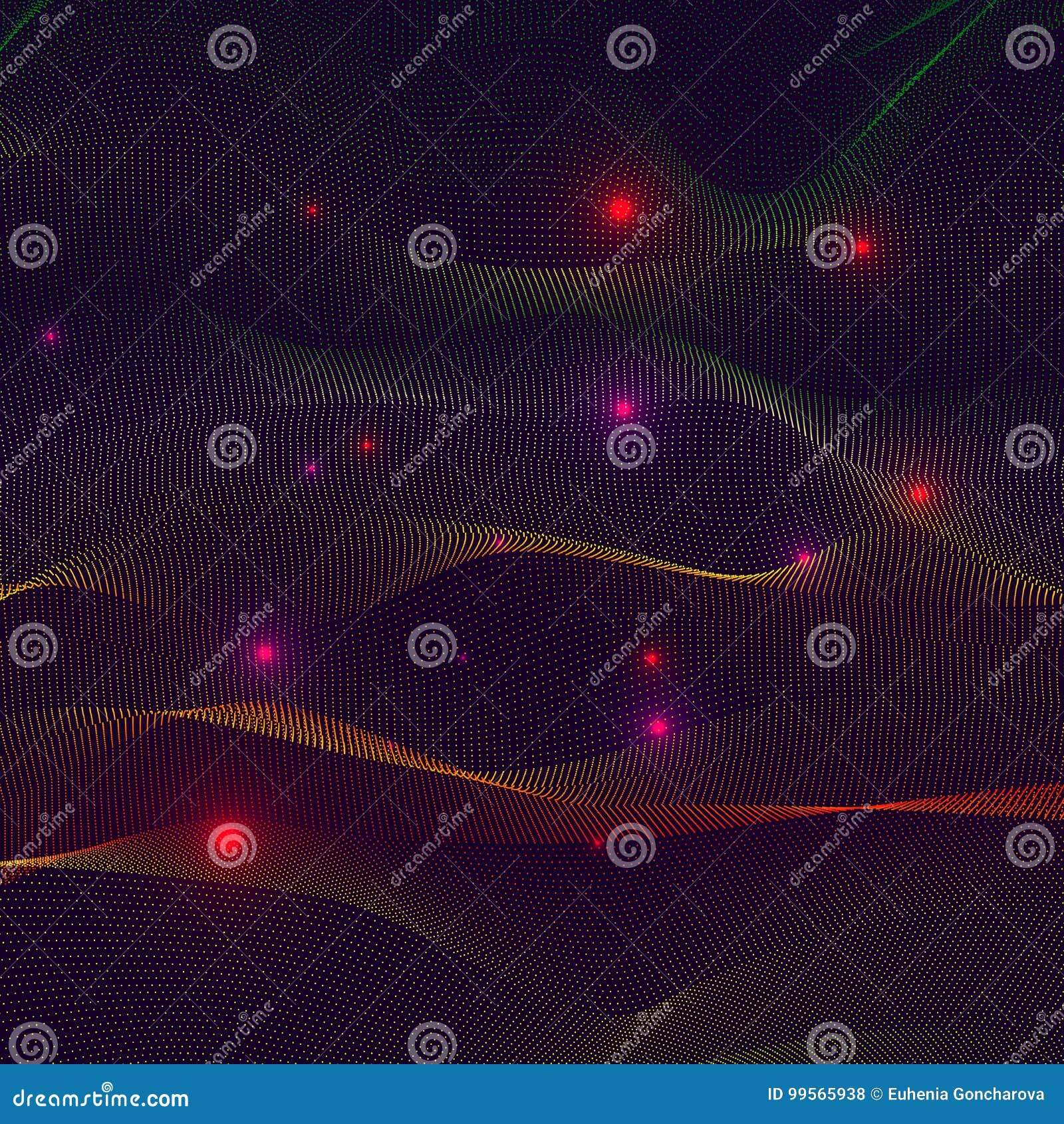 Waves from Points, Glow Lights, Abstract Background Stock Vector