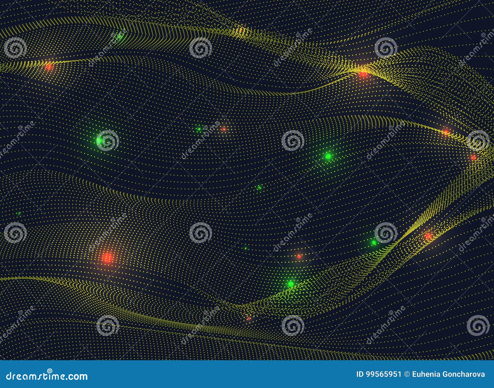 Waves from Points, Glow Lights, Abstract Background Stock Vector