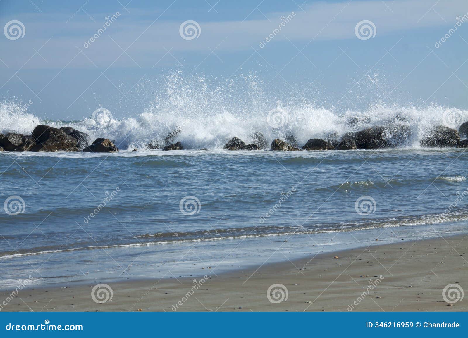 waves jumping over rocks to reach the beach
