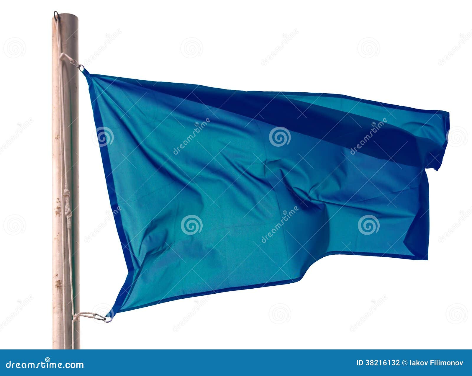 Waving Blue Flag Over White Background Stock Photo Image of windy
