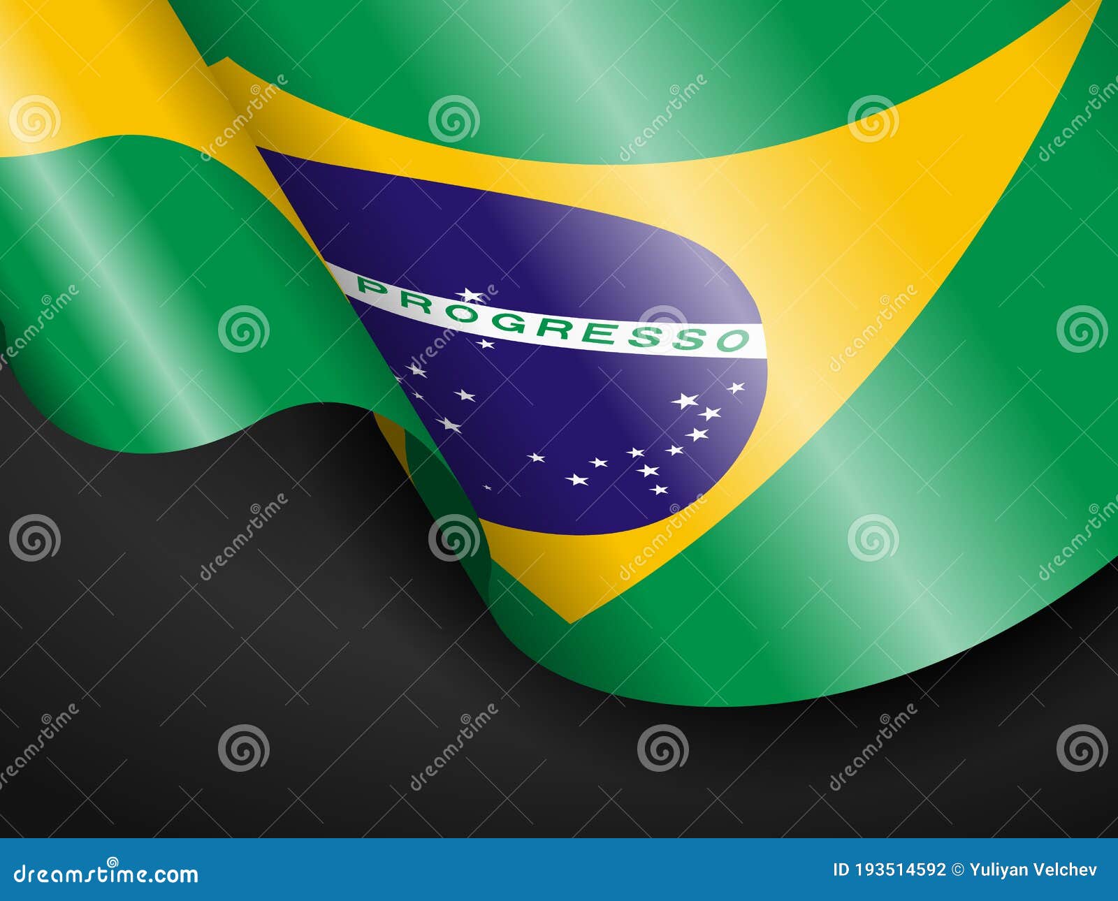 Waving Brazil Flag On White. American Flag In The Wind. Stock Photo