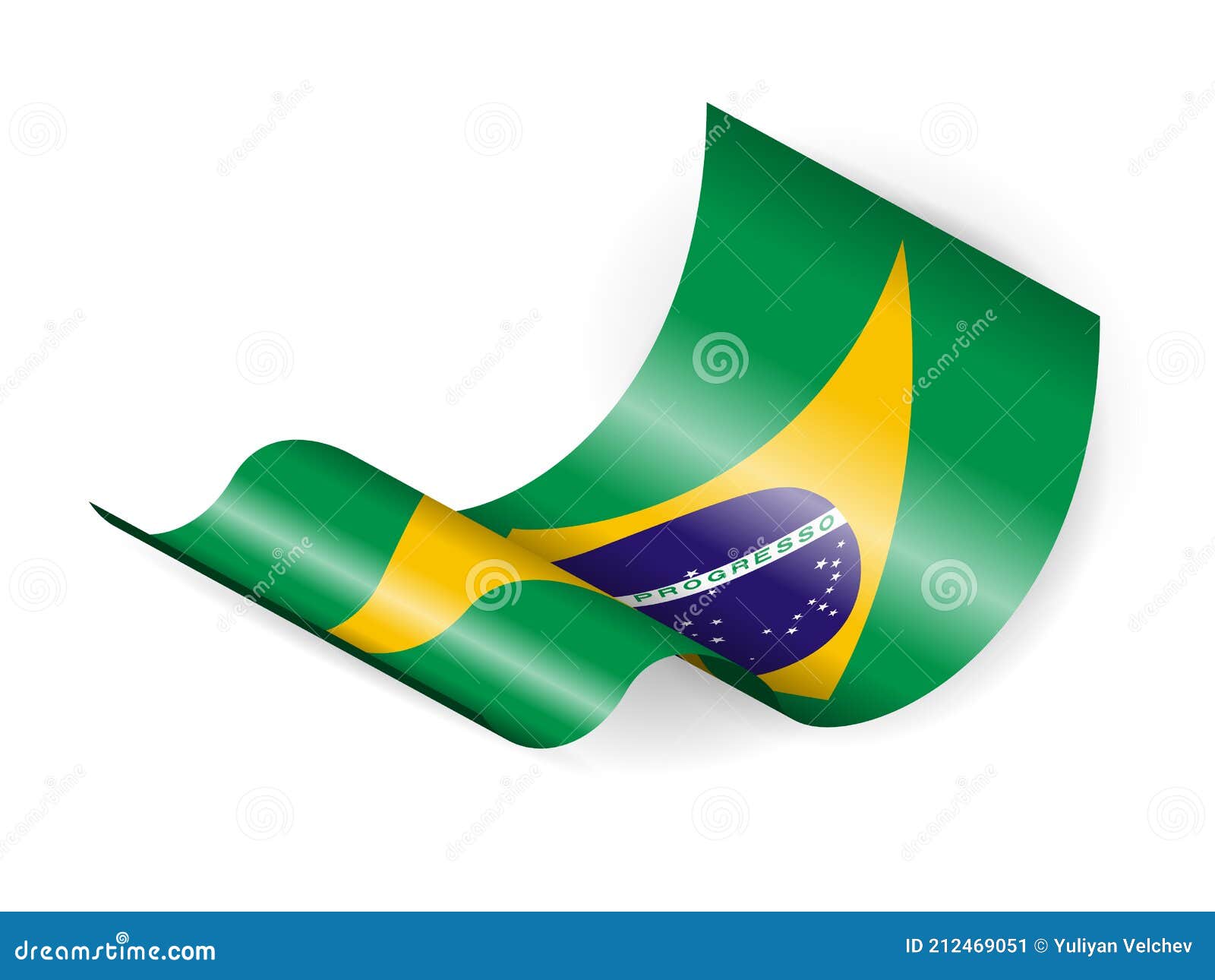 Waving Brazil Flag On White. American Flag In The Wind. Stock Photo