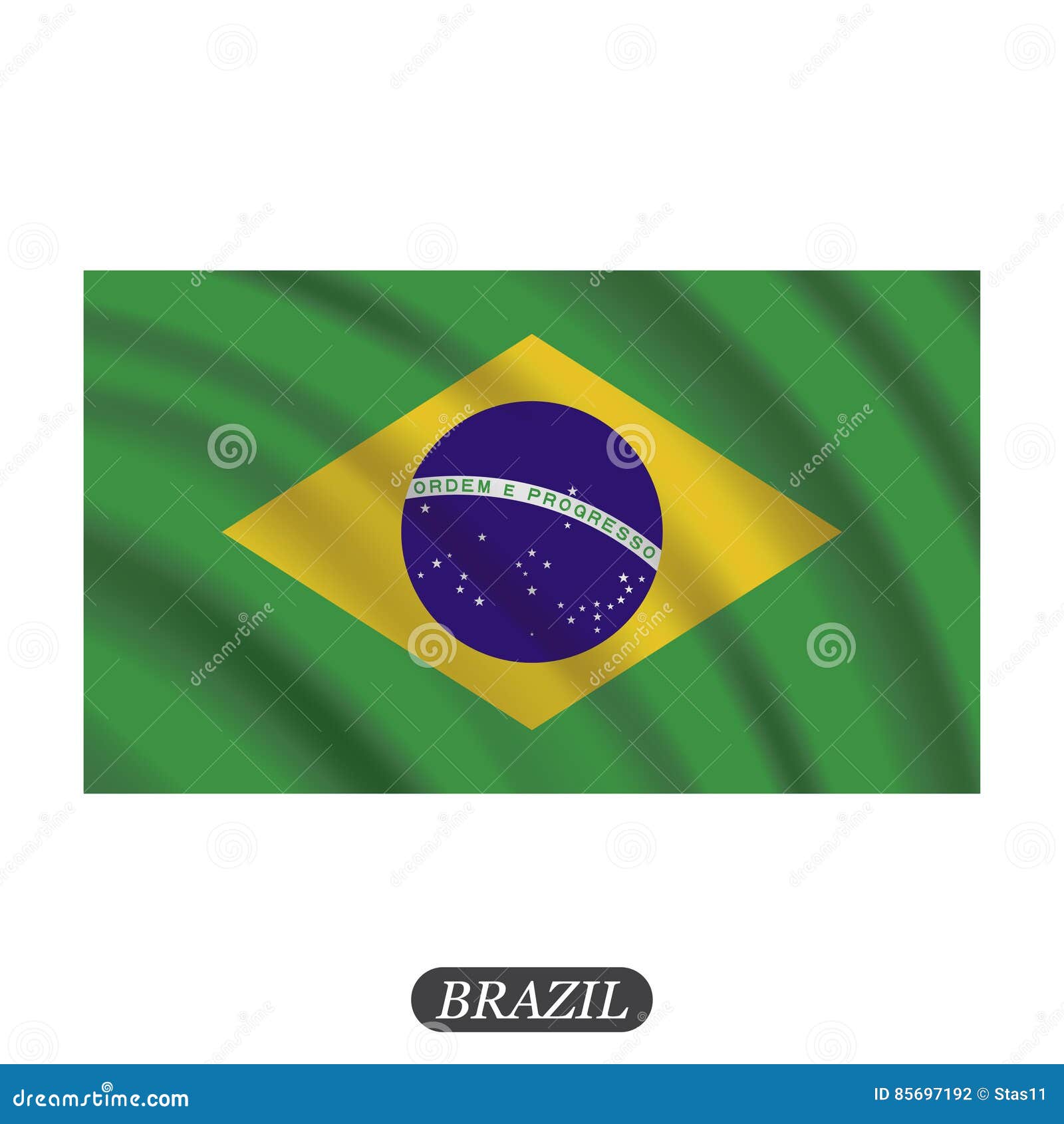 Waving Brazil Flag on a White Background. Vector Illustration Stock