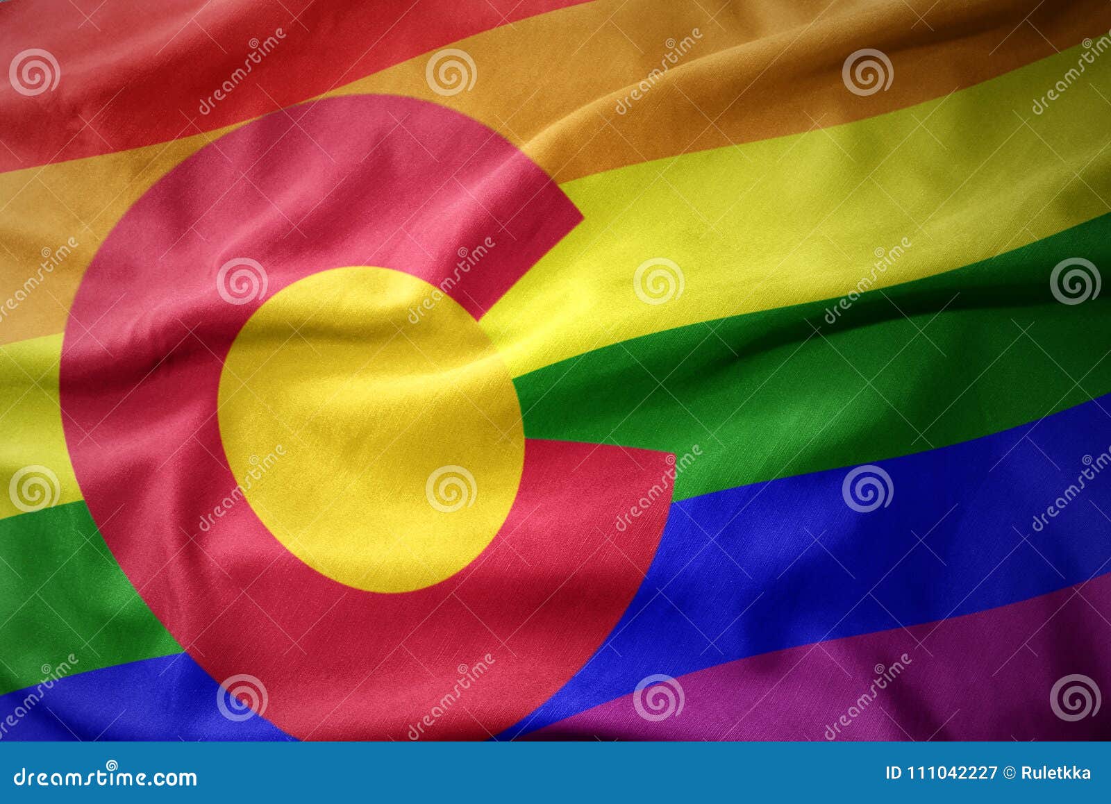 Waving Colorado State Rainbow Gay Pride Flag Banner Stock Illustration