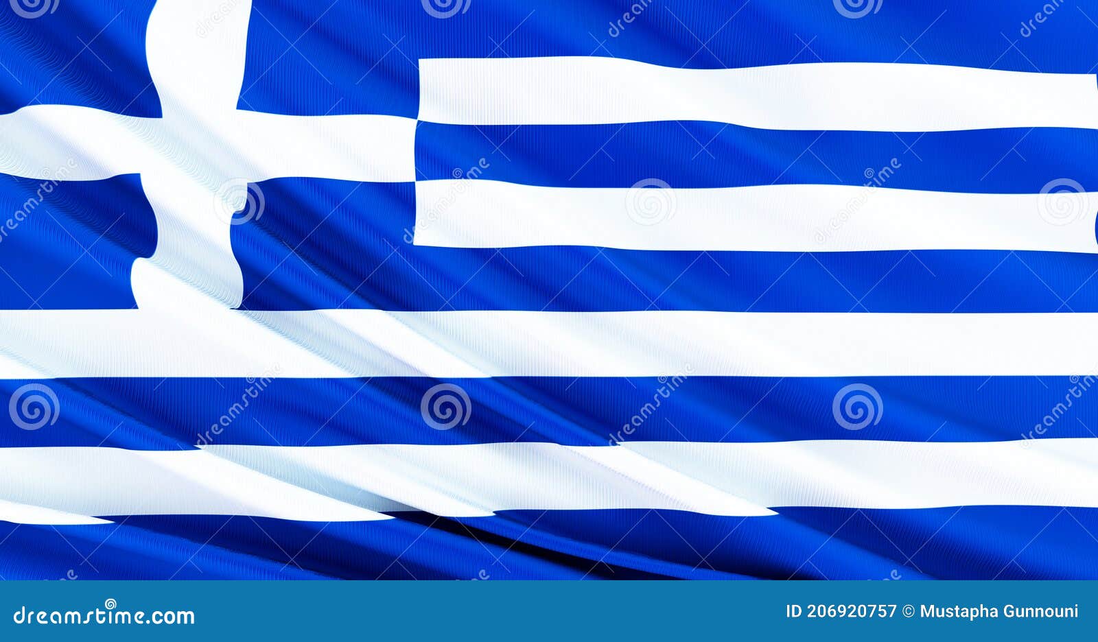 Waving Fabric Flag of Greece, Silk Flag of Greece. Stock Illustration