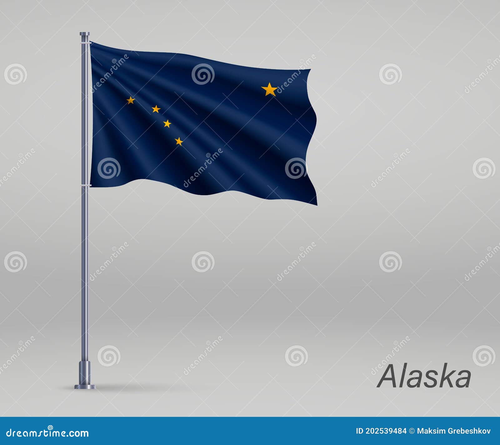 Waving Flag Of Alaska State Of United States On Flagpole Template