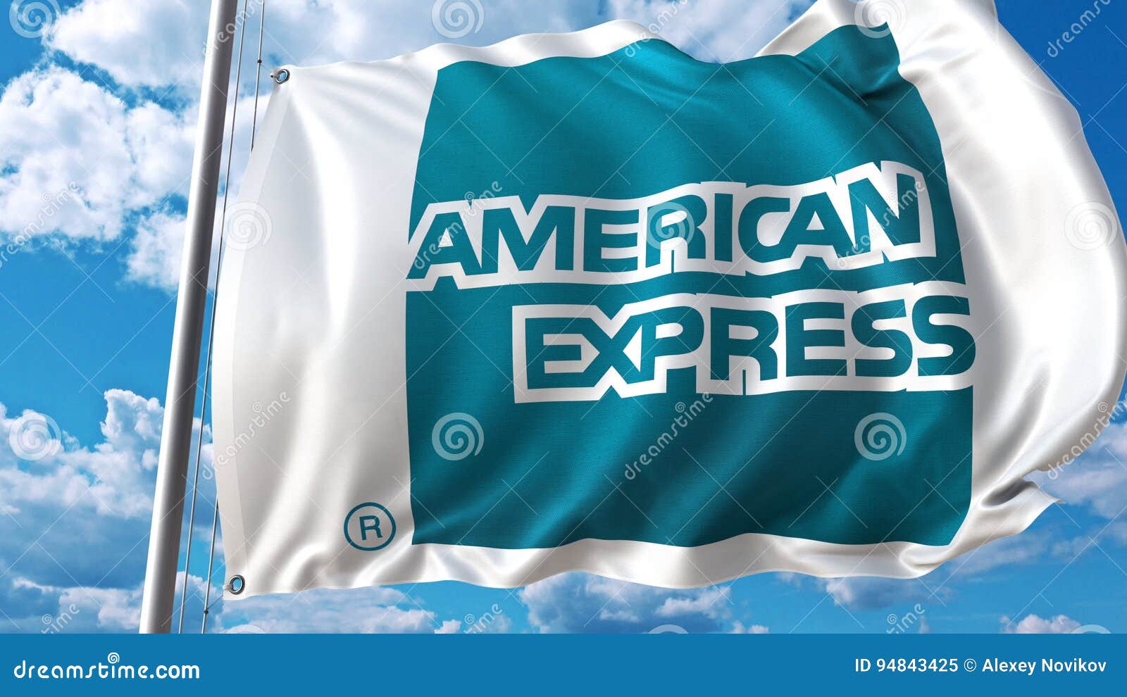 Waving Flag with American-Express Logo Against Sky and Clouds. Editorial 3D  Rendering Editorial Image - Illustration of card, american: 94843425