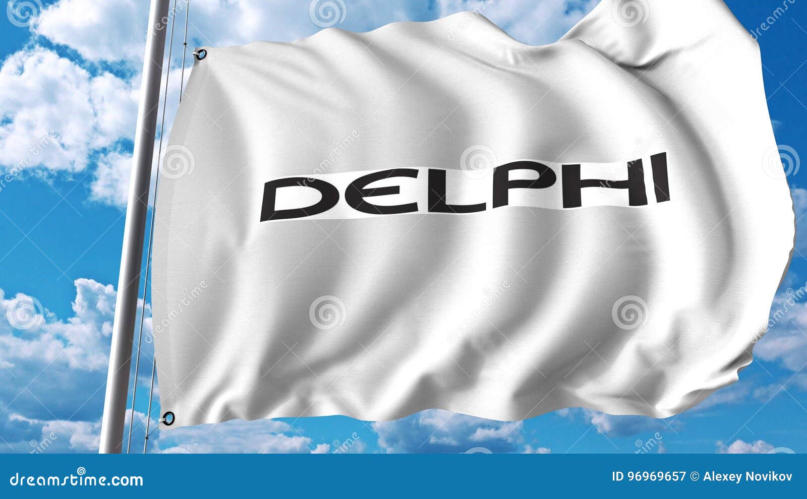 Waving Flag with Delphi Automotive Logo. Editoial 3D Rendering