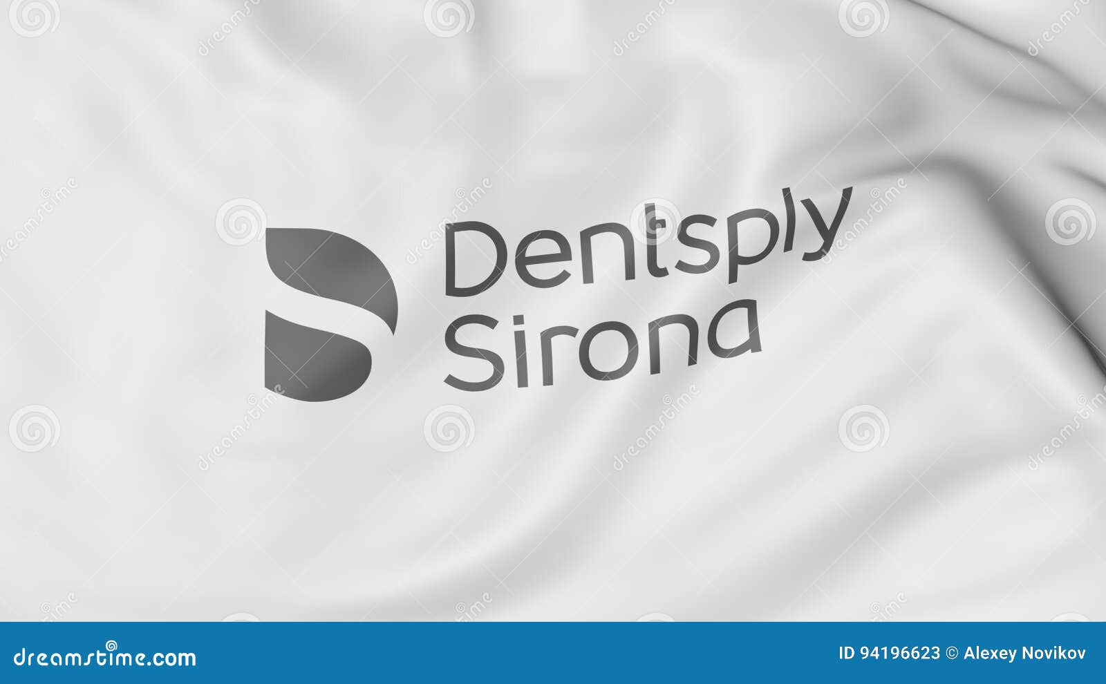Waving Flag with Dentsply Sirona Logo. Editorial 3D Rendering Editorial