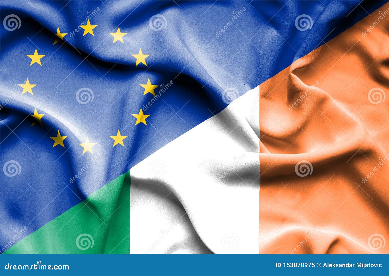 Waving Flag of Ireland and EU Stock Image Image of global, european