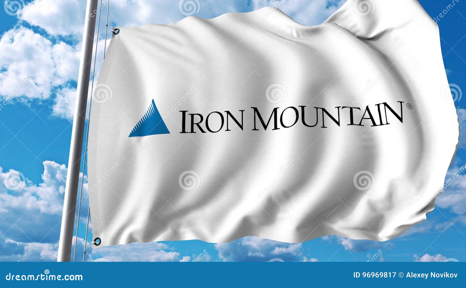 Waving Flag with Iron Mountain Logo. Editoial 3D Rendering Editorial