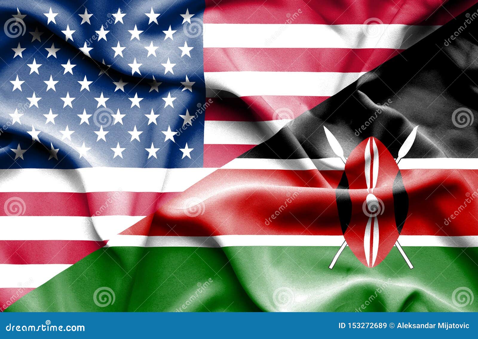 Waving Flag of Kenya and USA Stock Illustration Illustration of