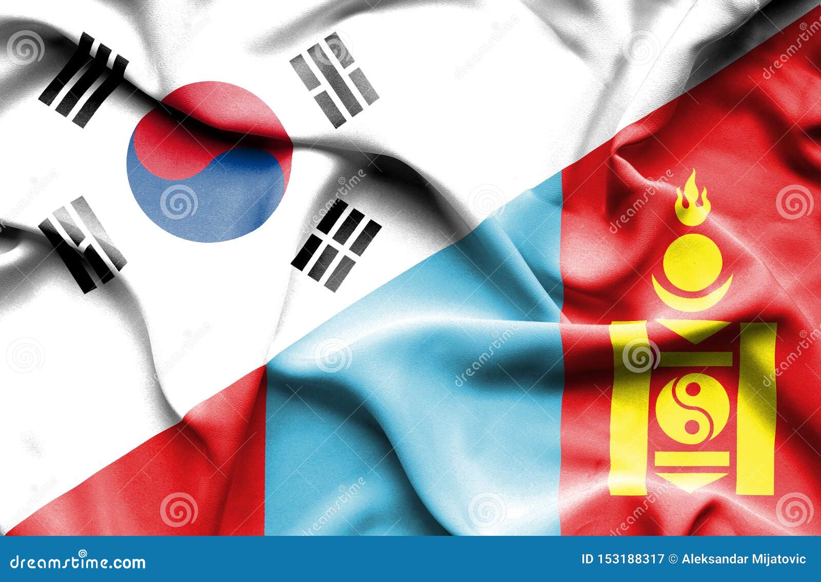 Waving Flag of Mongolia and South Korea Stock Illustration ...